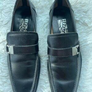 Salvatore Ferragamo Gancini Men's Black Leather Slip-Ons